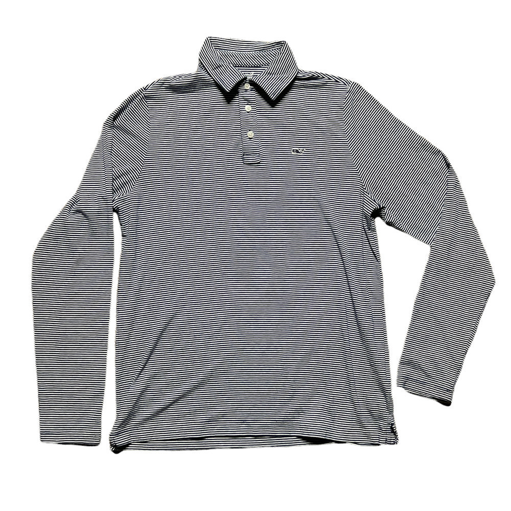 NWOT Vineyard Vines Boys Blue White Stripe Pima Cotton Long Sleeve Shirt Size XL